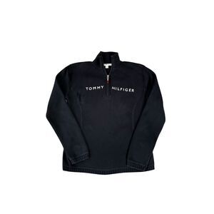 Tommy Hilfiger vintage Sweater Women Navy Blue 1/4 Zip Rib Pullover sz XL cotton